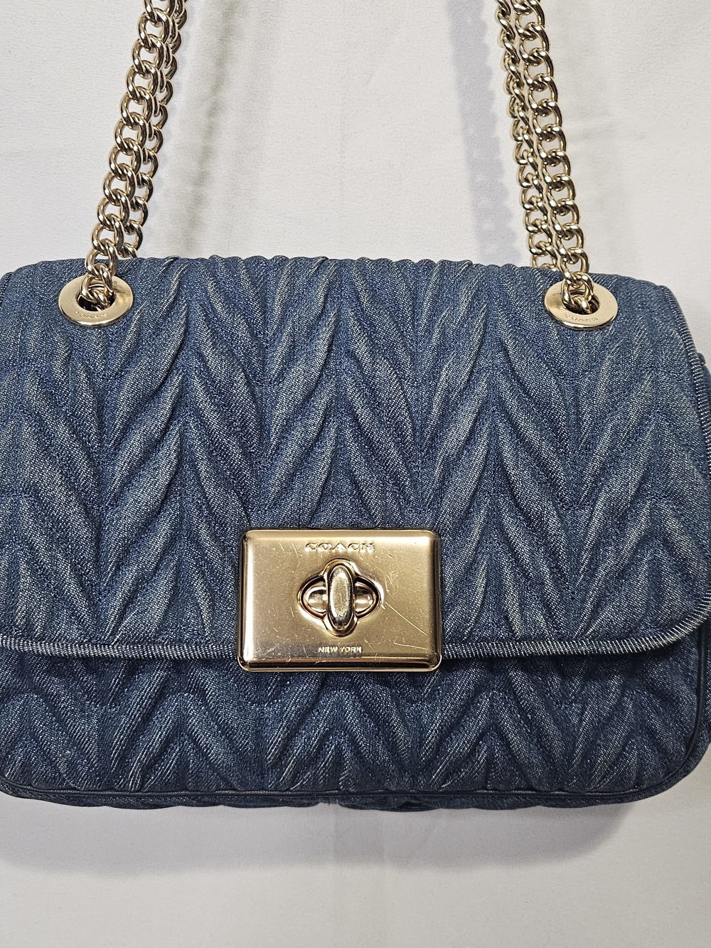COACH Cassidy Crossbody Shoulder Bag Quilted Blue Denim &Gold F39906 M1881 Purse